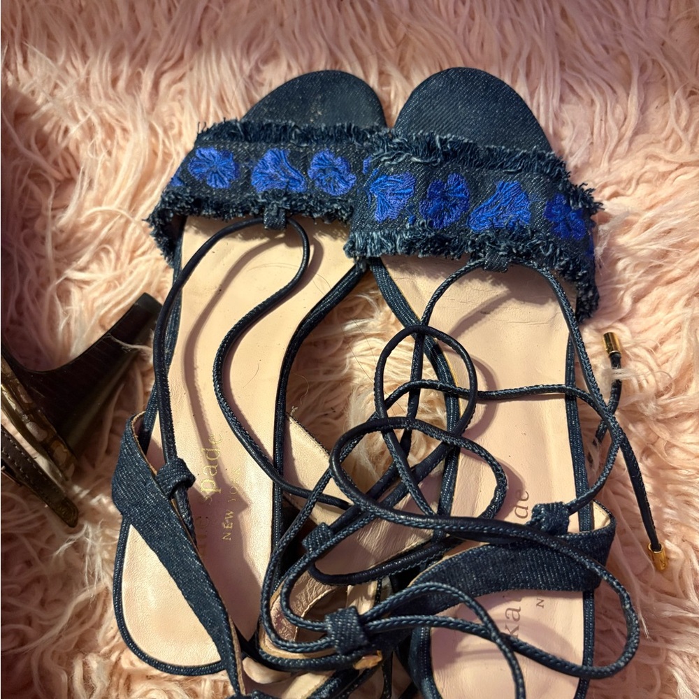 Kate spade Blue Embroidered Lace-Up Sandals size 7.5 used no box